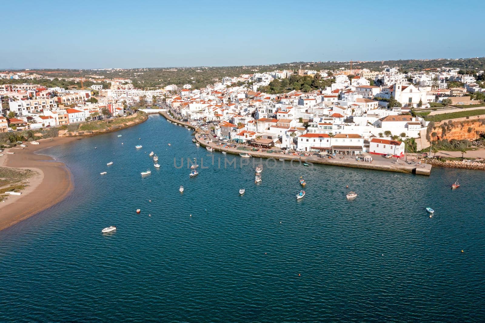 Aerial from the historical village Ferragudo in the Algarve Portugal