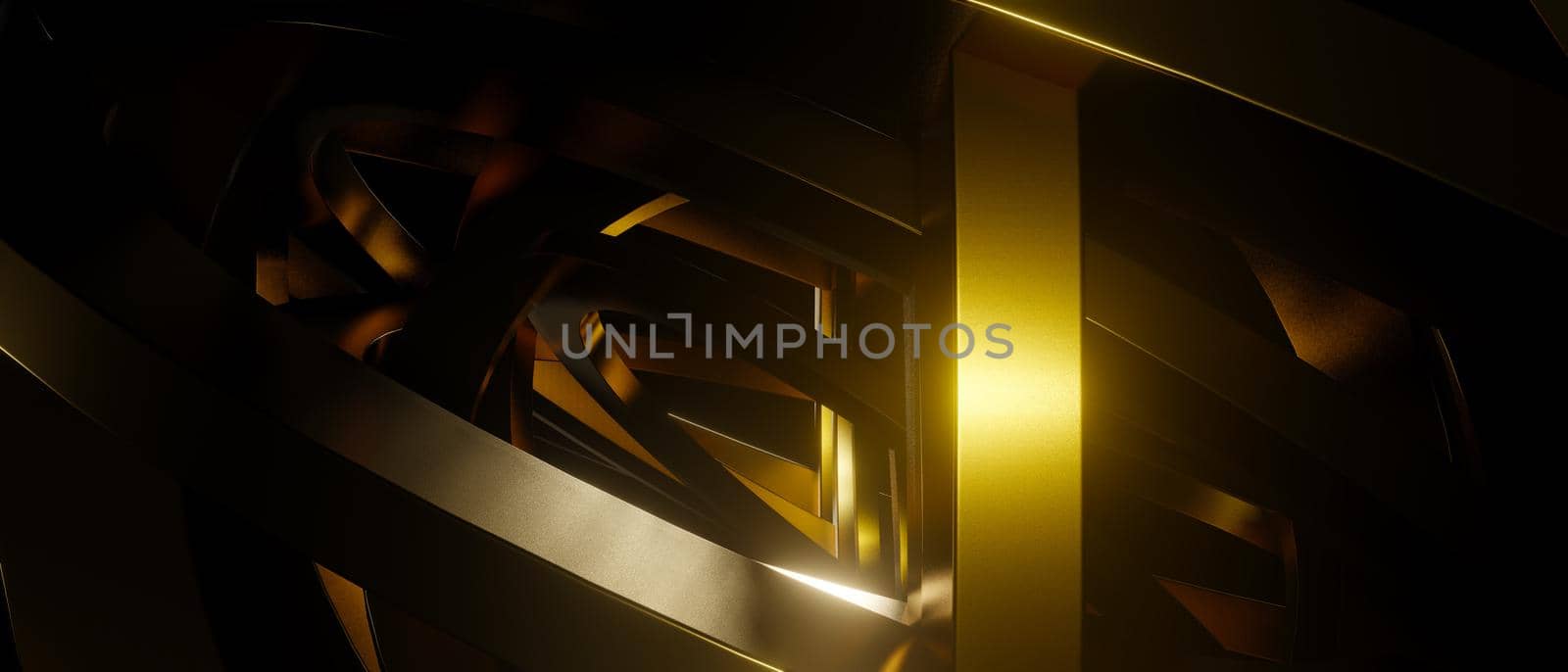 Modern Trendy Overlapping Metallic Yellow Banner Background 3D Render