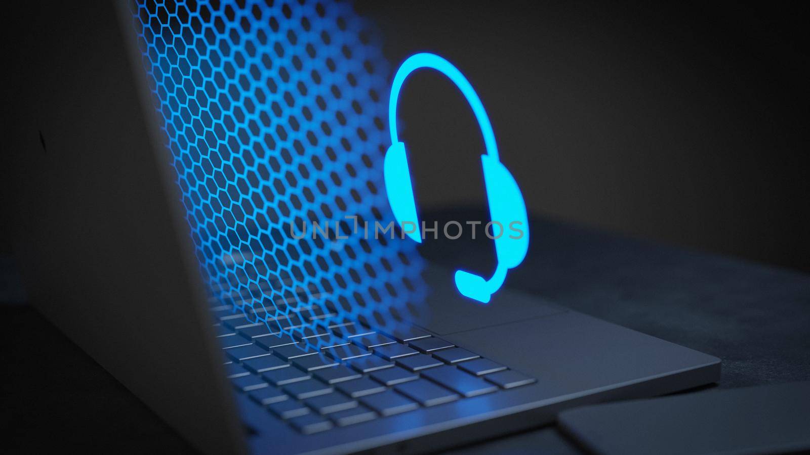 Call message communication glowing a laptop with technology effects 3D Render