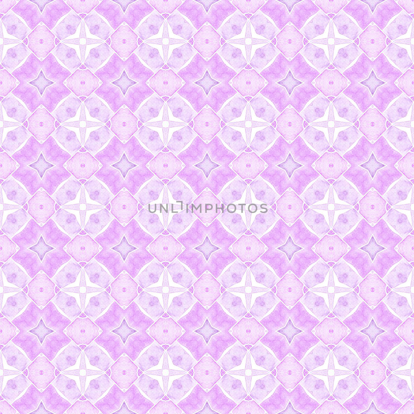 Watercolor medallion seamless border. Purple brilliant boho chic summer design. Textile ready classy print, swimwear fabric, wallpaper, wrapping. Medallion seamless pattern.