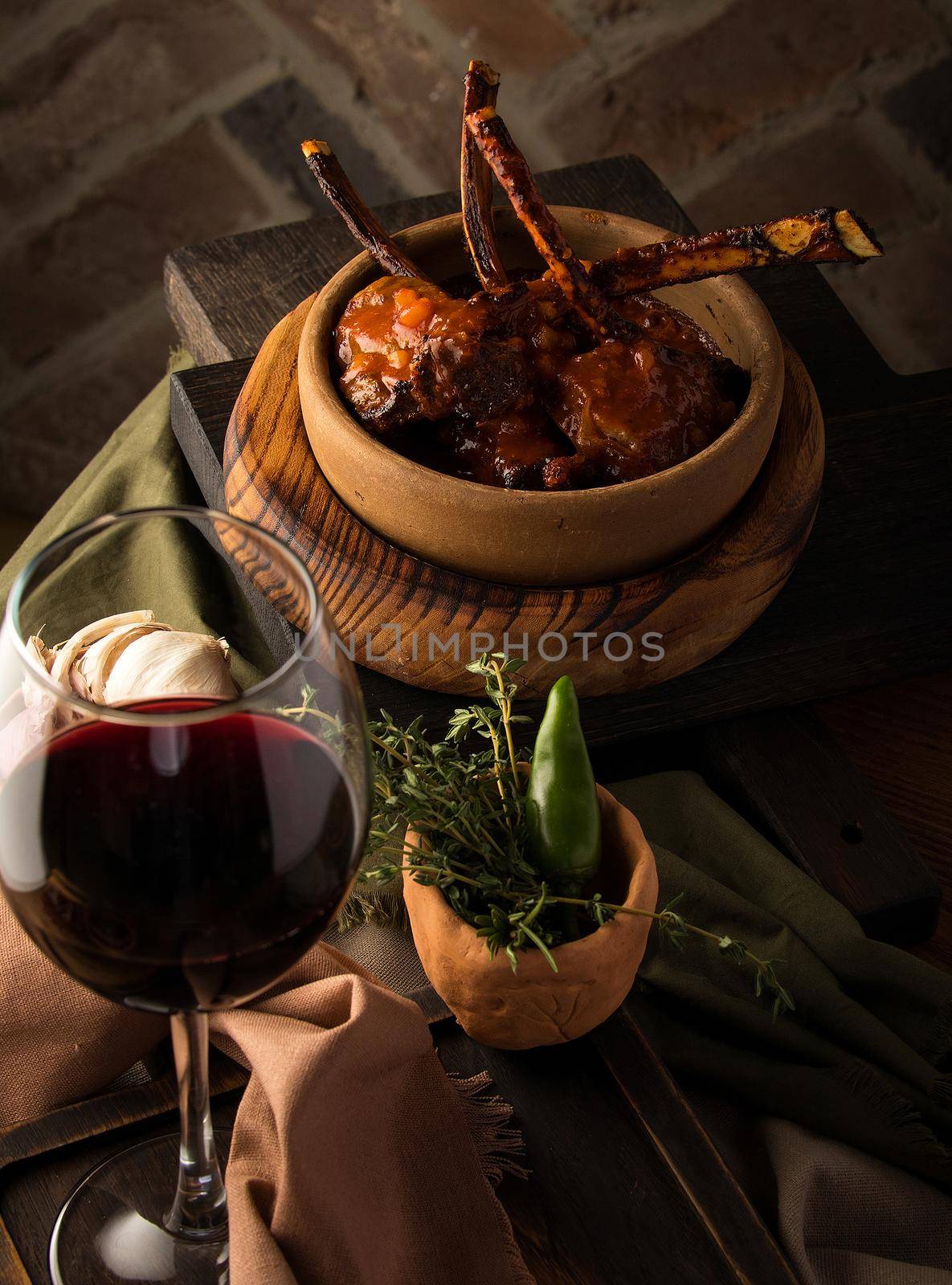 A vertical shot of a tomahawk steak