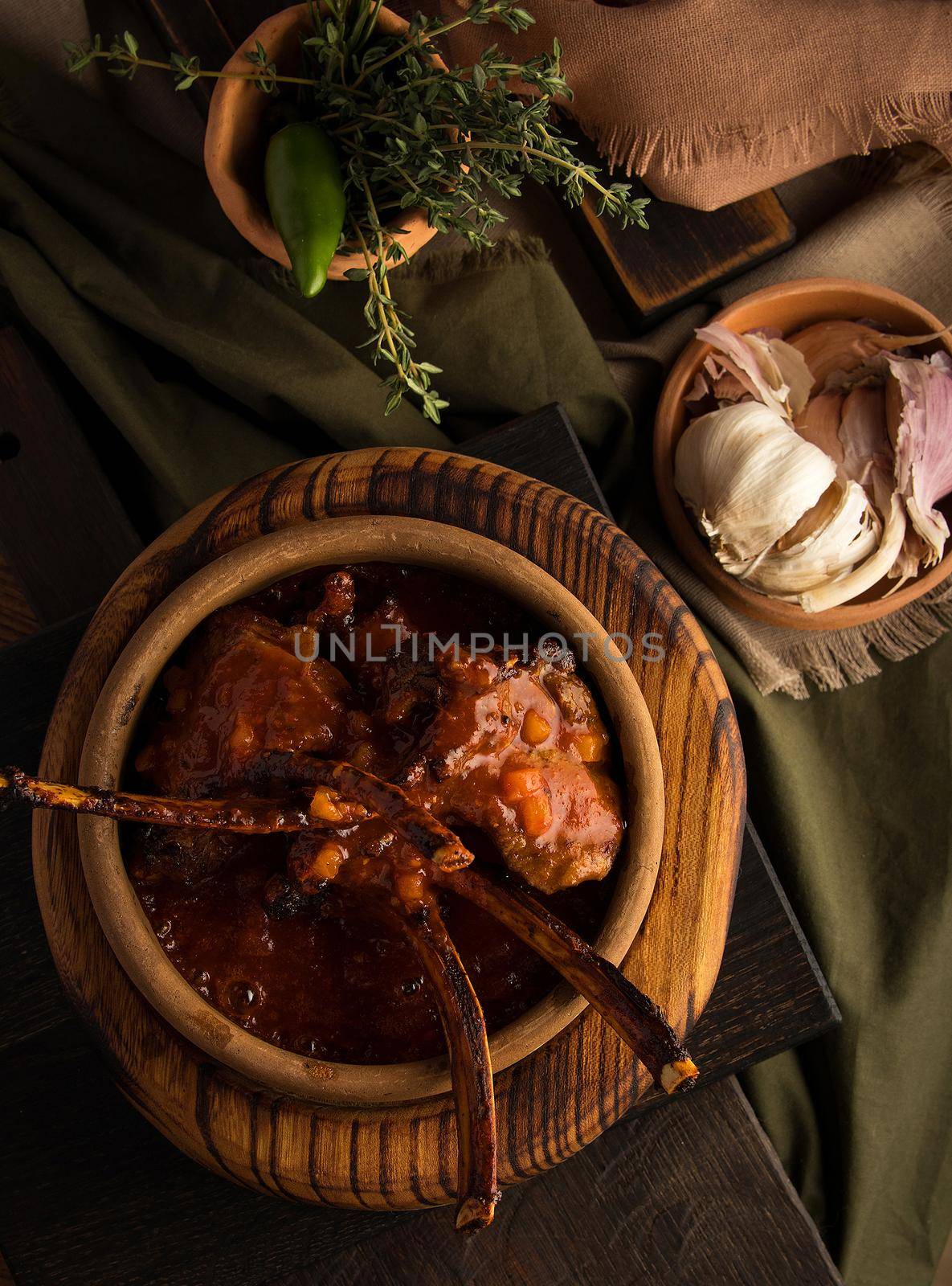 Top view of tomahawk steak and gralic by A_Karim