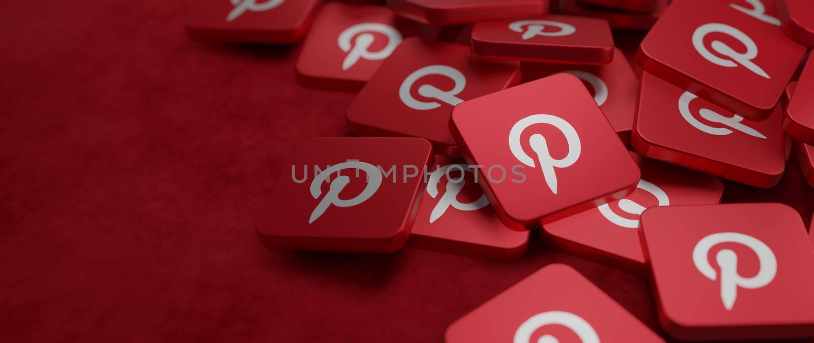 Pinterest logo concept banner scattered tiles with copyspace 3D Illustration by yay_lmrb