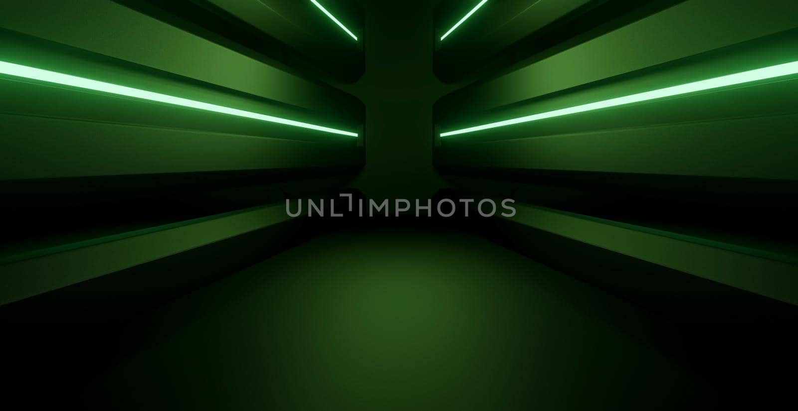 Futuristic Science Fiction Reflective Metal Underground Tunnel Room Dark Black Abstract Background Alien Futuristic 3D Illustration