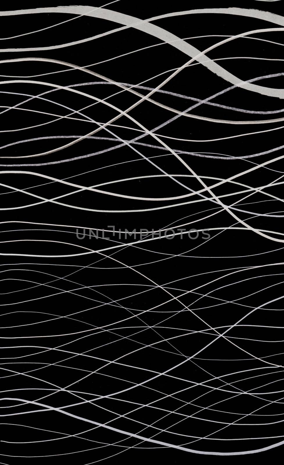 Abstract Marker Hand Drawn Background Texture. White Waves on Black Background. by Rina_Dozornaya