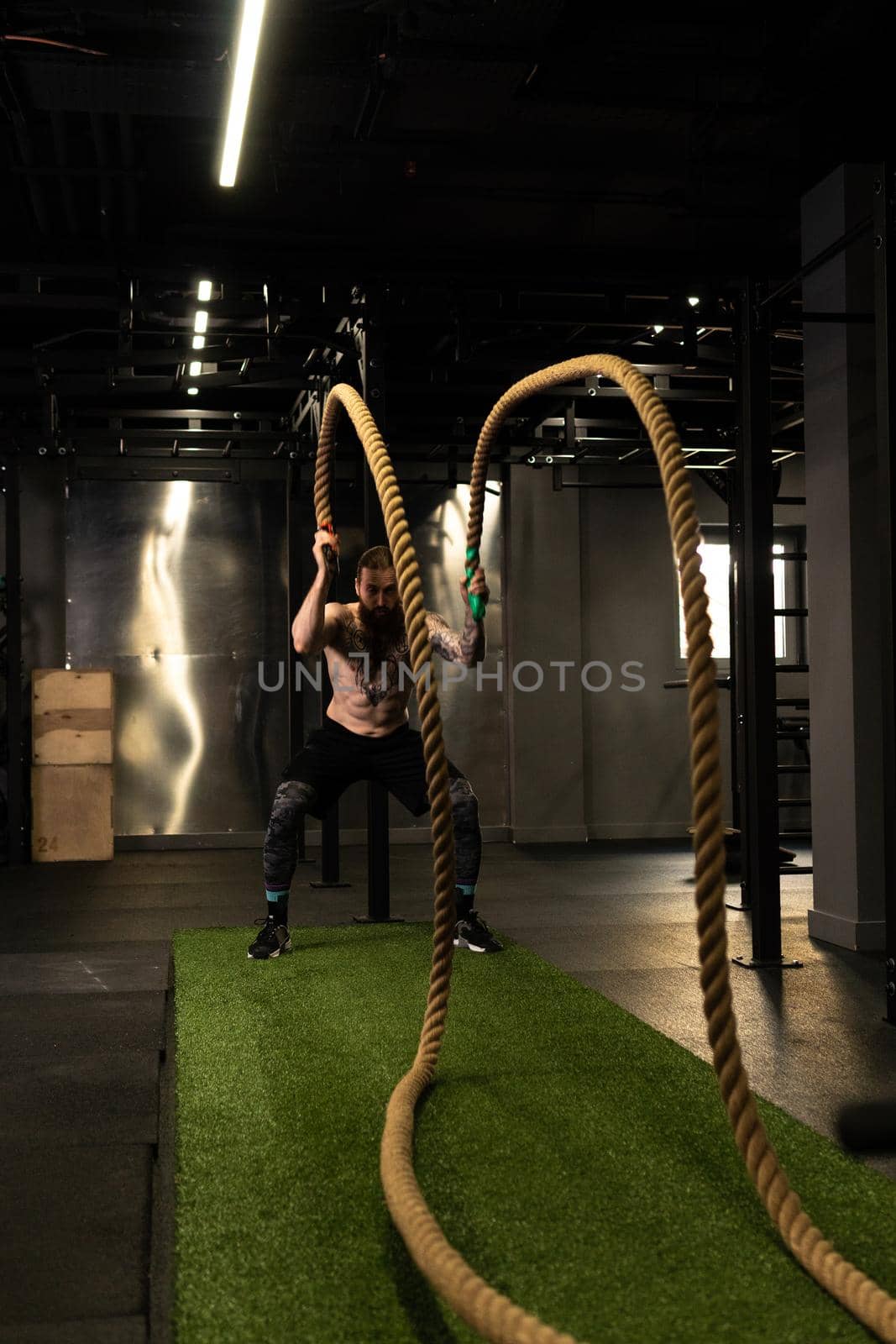 Rope man fitness gym beard training battle fit sport exercise, concept active equipment from physical from athletic activity, caucasian energy. Sportswoman people bodybuilding, by 89167702191