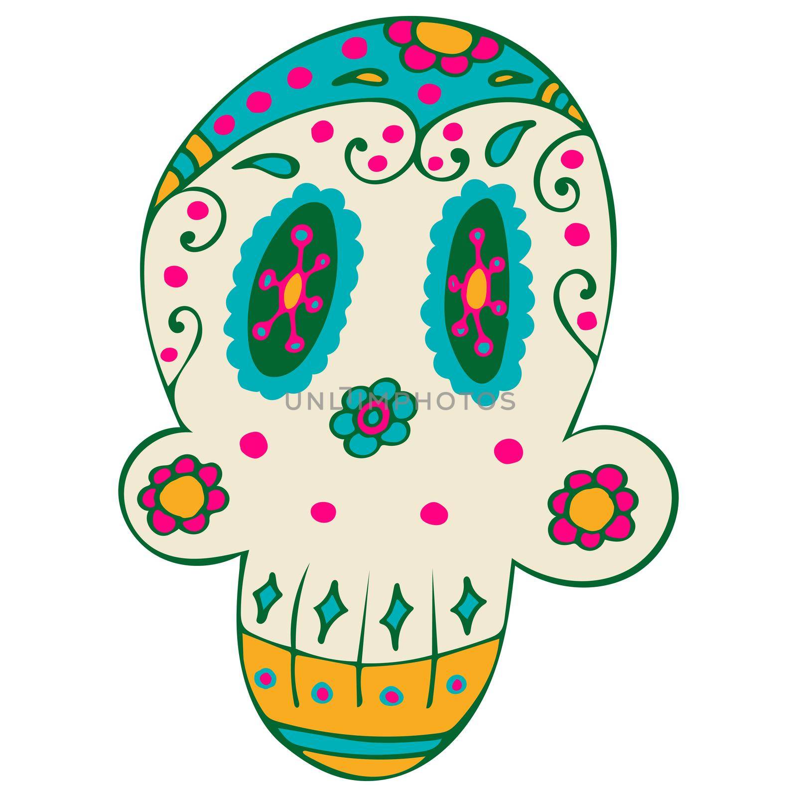 Day of the Dead. Dia de los Muertos. Sugar Skull with Colorful Mexican Elements and Flowers. by Rina_Dozornaya