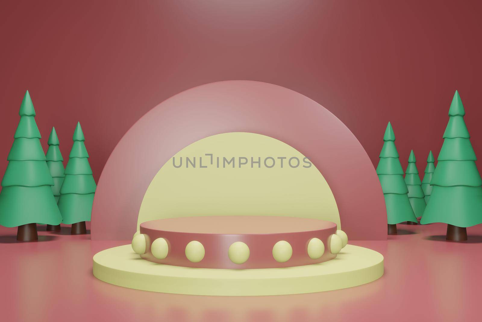 3d rendering illustration of podium for product placement in minimal design in christmas theme. podium stage showcase by bkneung