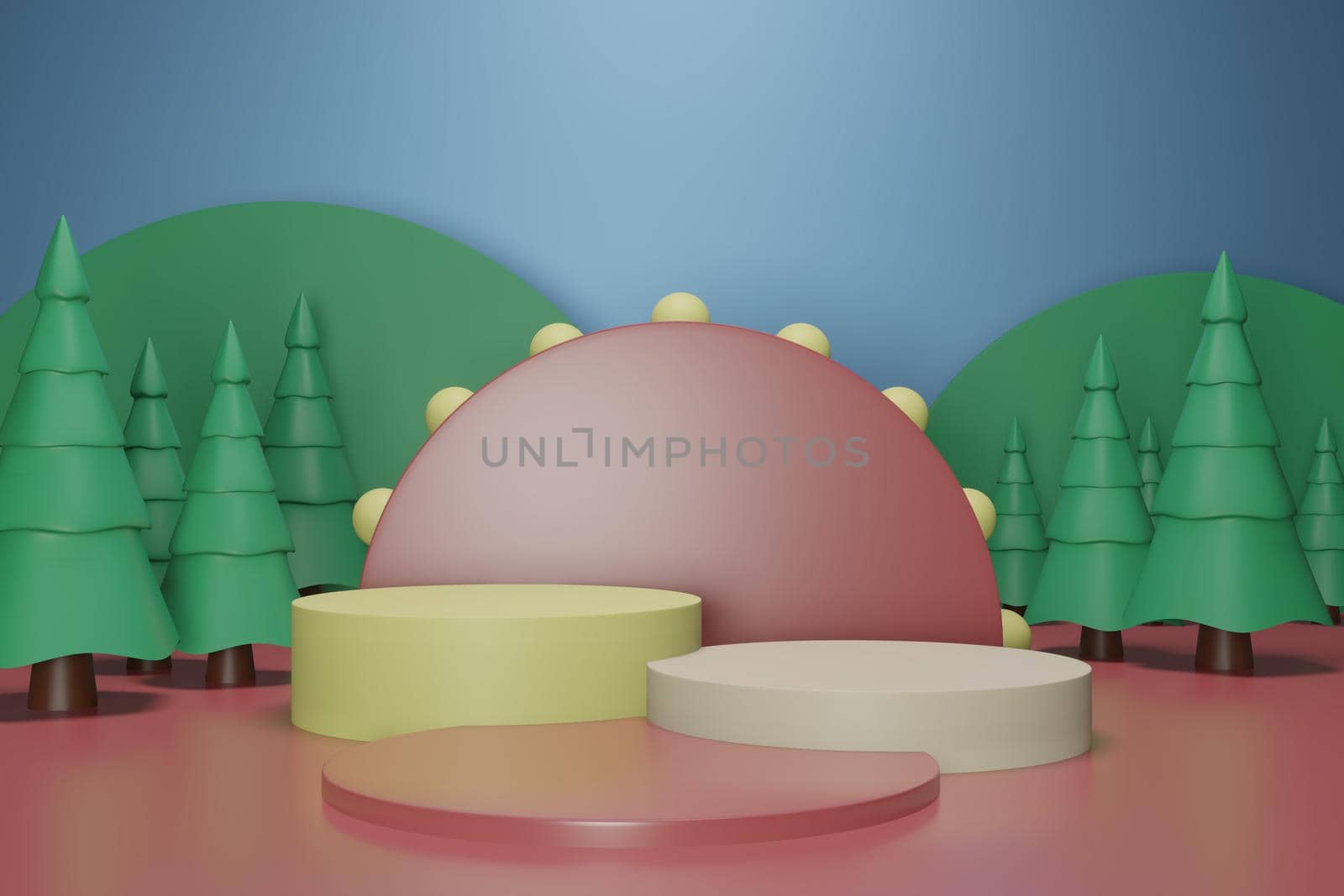 3d rendering illustration of podium for product placement in minimal design in christmas theme. podium stage showcase by bkneung