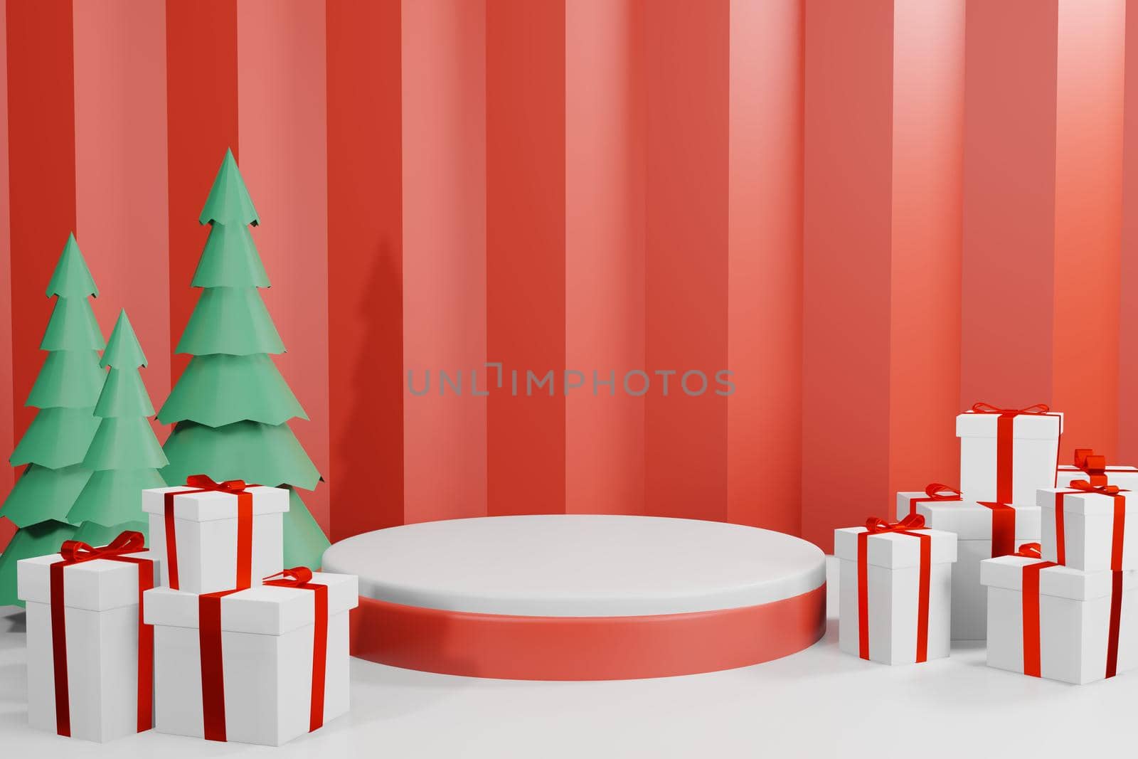 3d rendering illustration of podium for product placement in minimal design in christmas theme. podium stage showcase