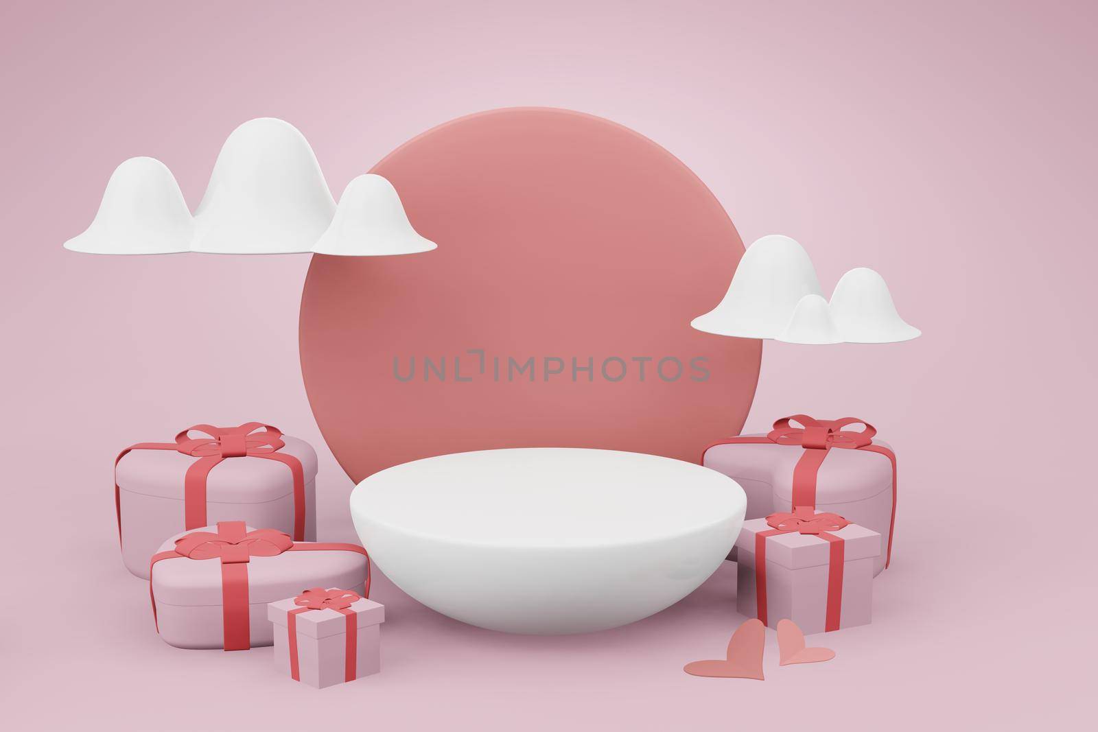 3d rendering mockup illustration design of the podium or frame card with empty copypace for product-advertising placement in Valentines love wedding concept by bkneung