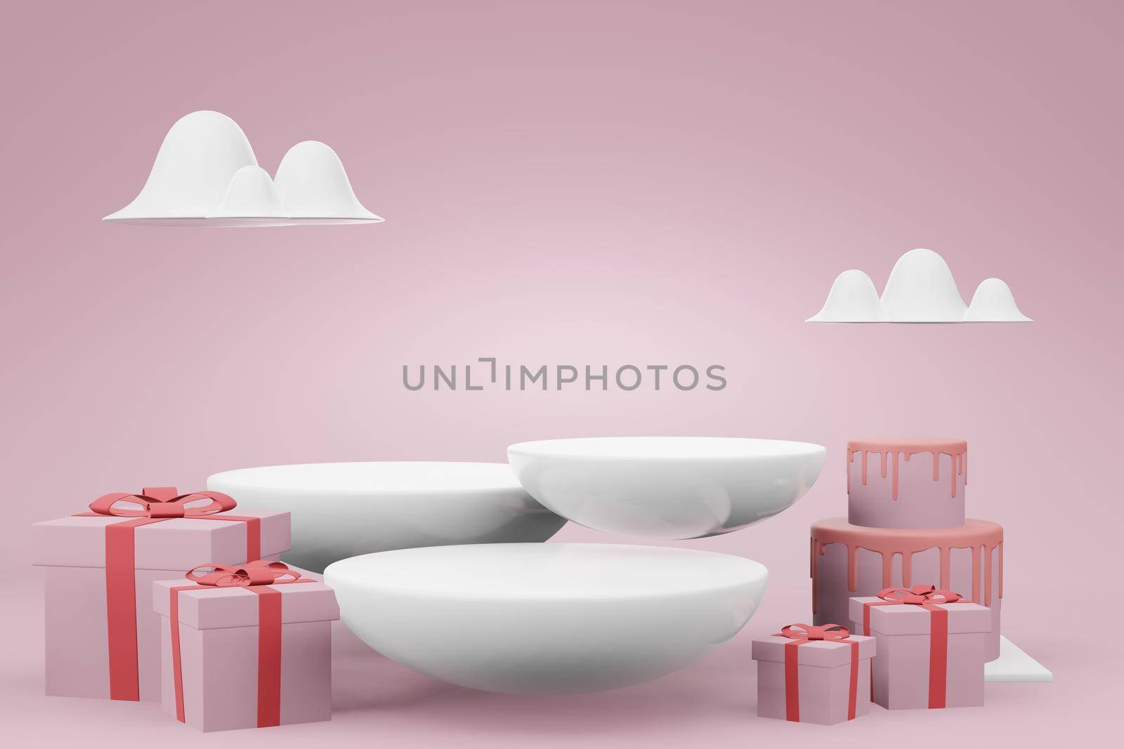 3d rendering mockup illustration design of the podium or frame card with empty copypace for product-advertising placement in Valentines love wedding concept by bkneung