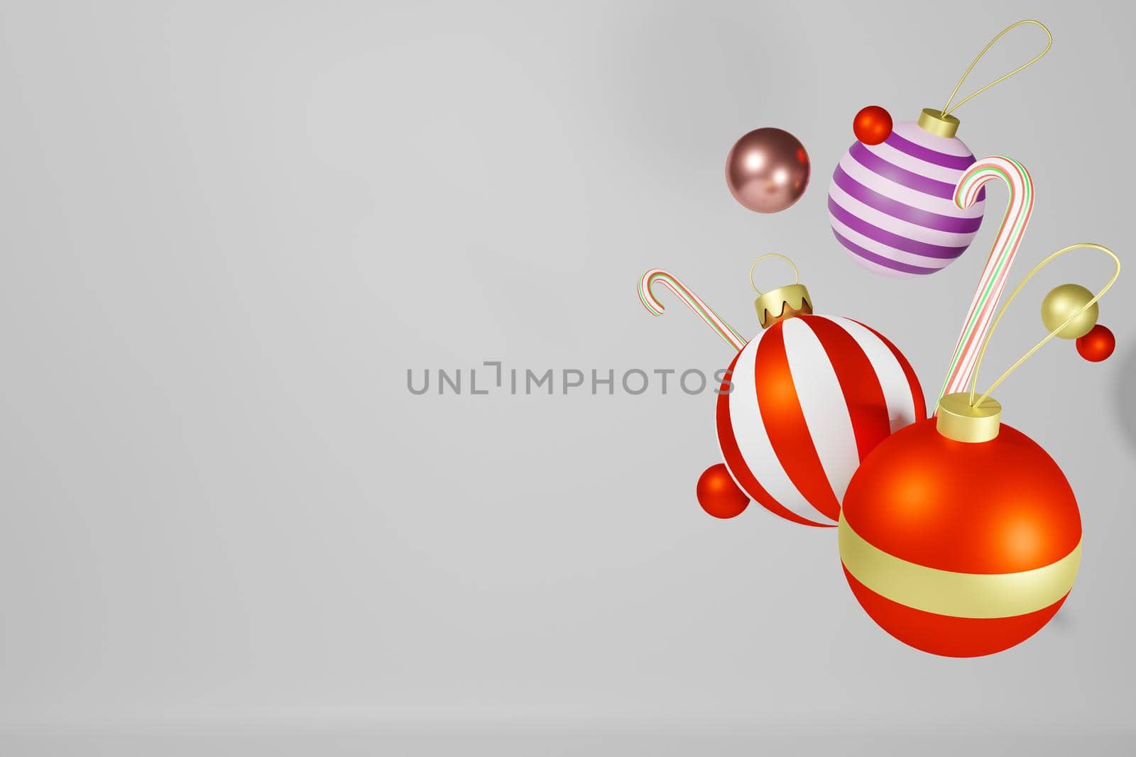 3d rendering illustration of xmas ornaments shiny ball festive in christmas theme.