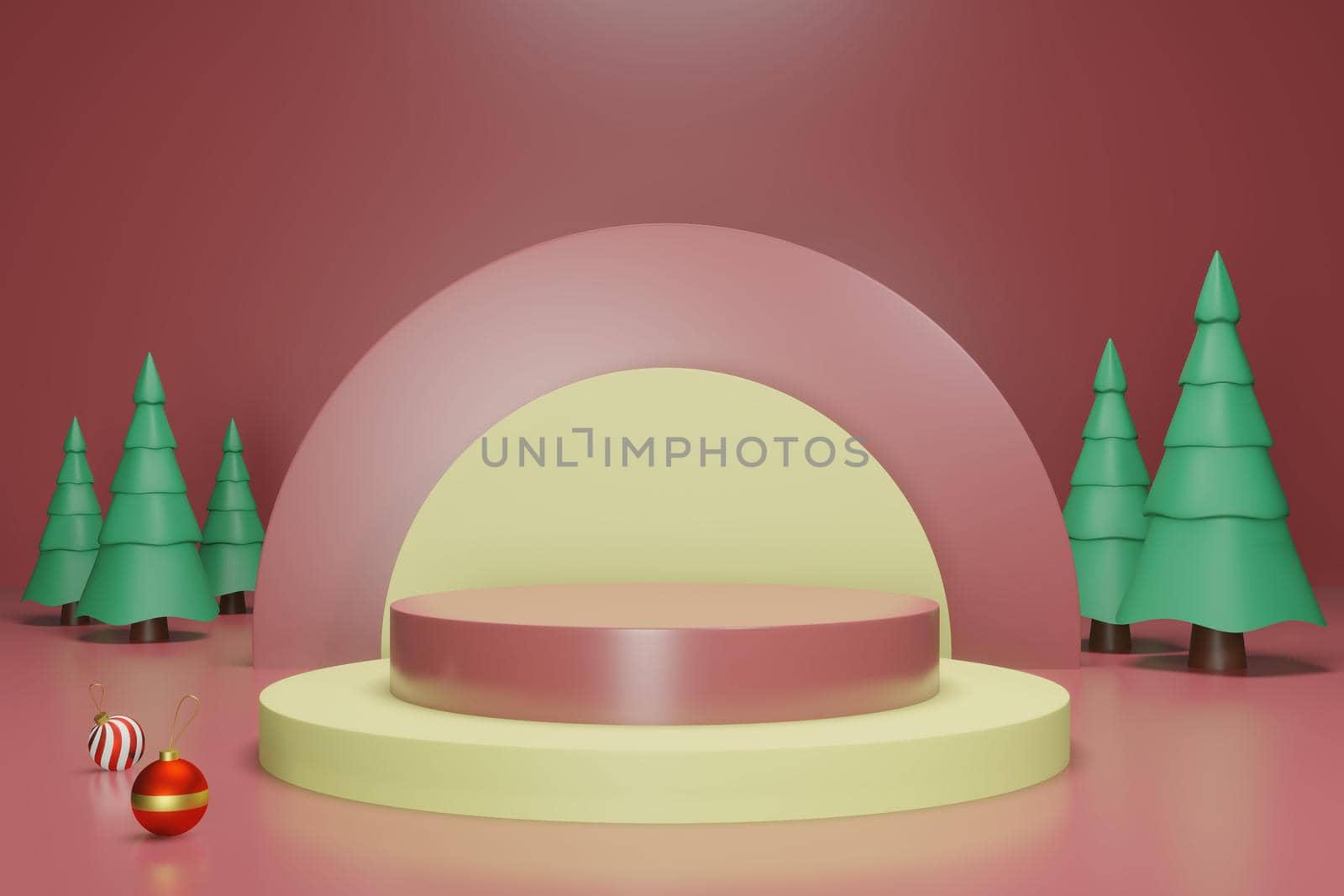 3d rendering illustration of podium for product placement in minimal design in christmas theme. podium stage showcase by bkneung