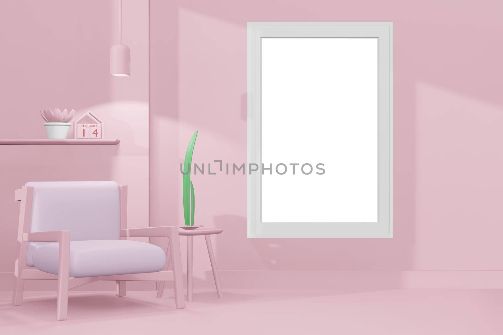 3d rendering illustration of frame mockup in minimal room for placing advertising design  by bkneung