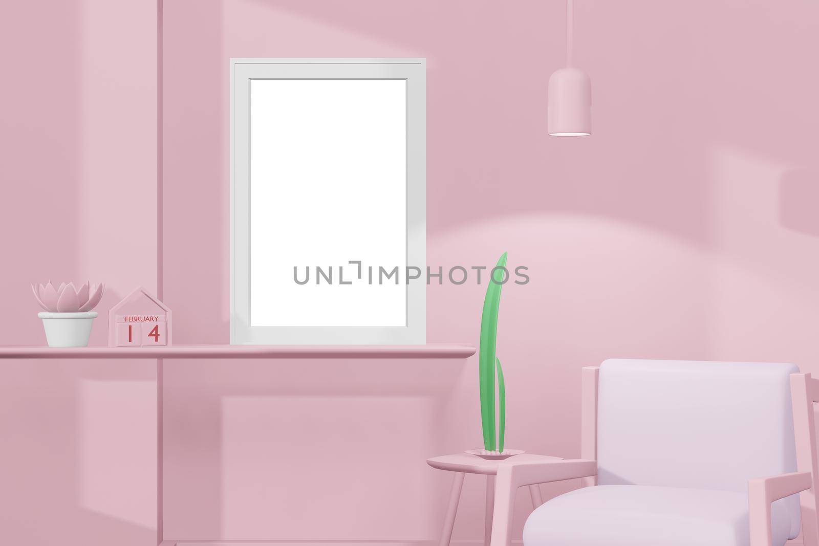 3d rendering illustration of frame mockup in minimal room for placing advertising design  by bkneung