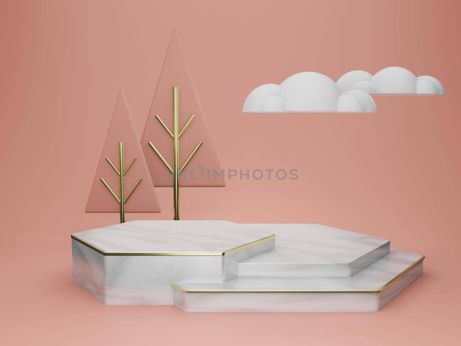 3d rendering illustration of podium for product placement in minimal design in christmas theme. podium stage showcase by bkneung