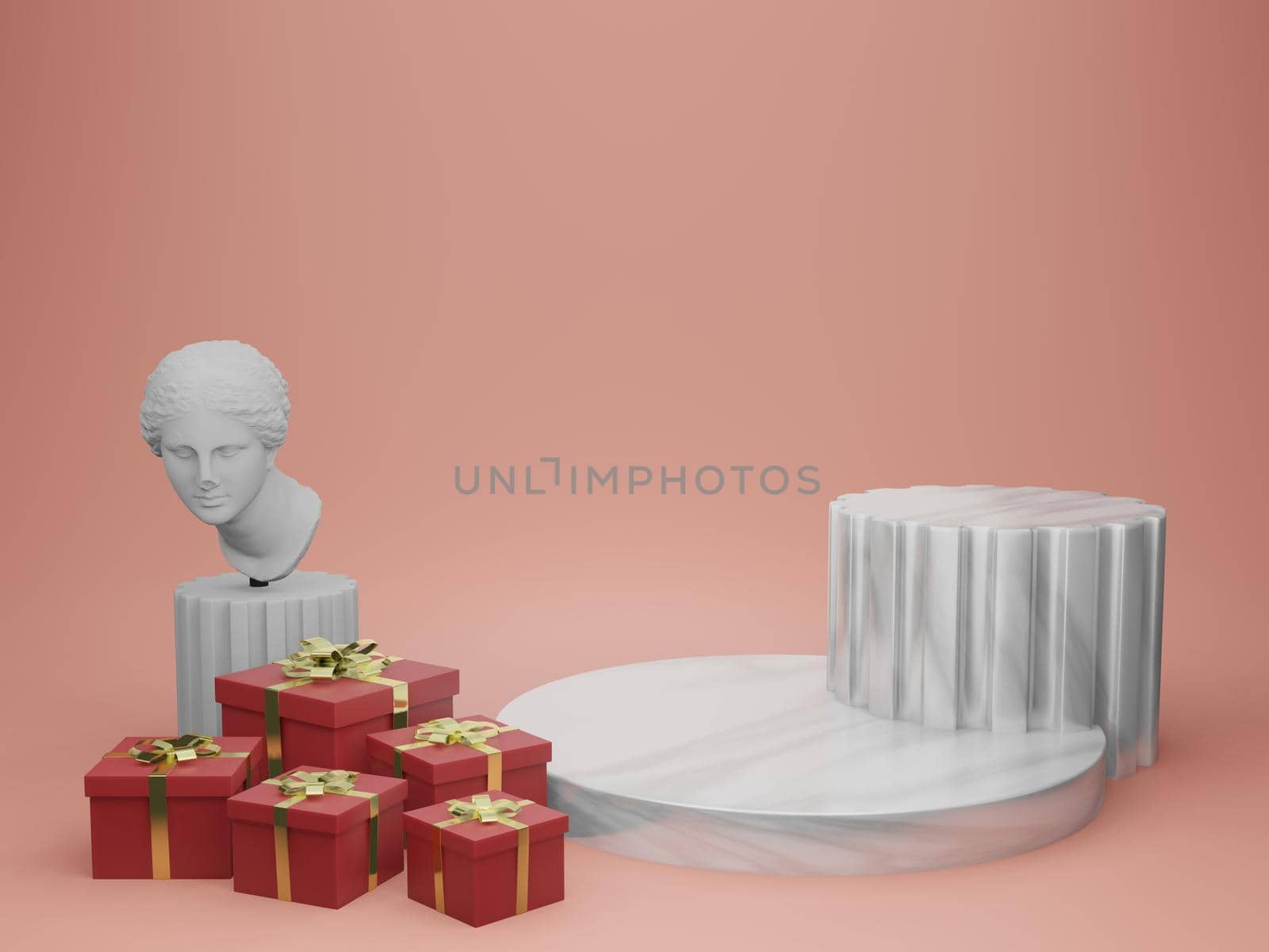 3d rendering illustration of podium for product placement in minimal design in christmas theme. podium stage showcase