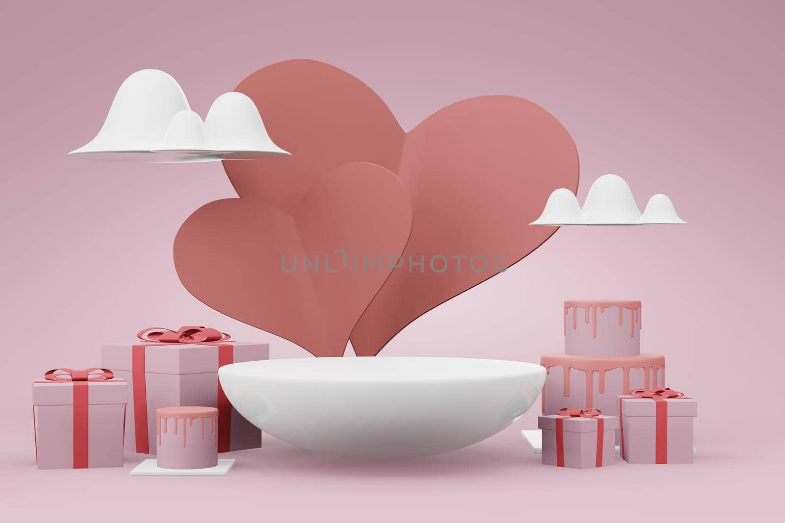 3d rendering mockup illustration design of the podium or frame card with empty copypace for product-advertising placement in Valentines love wedding concept