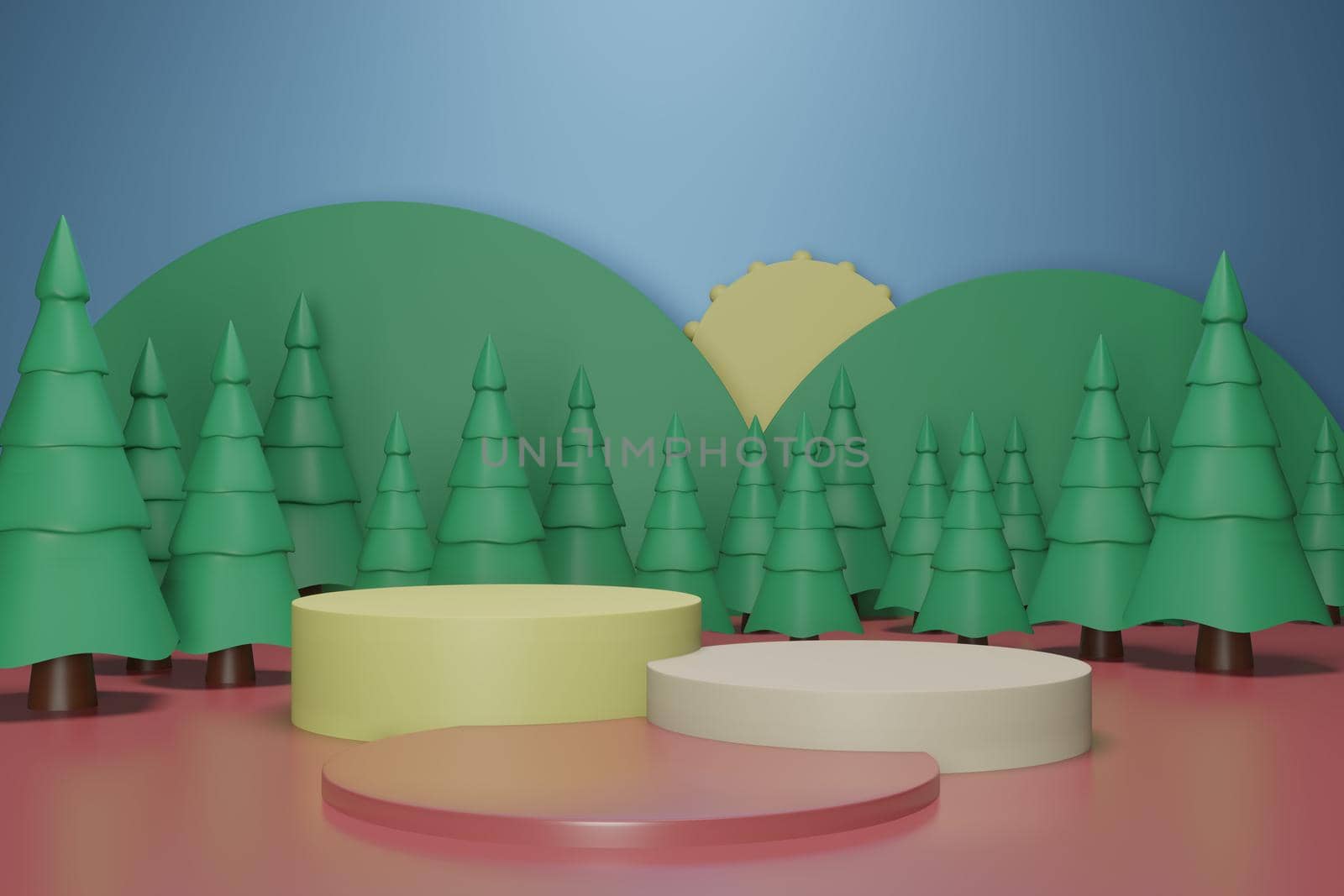 3d rendering illustration of podium for product placement in minimal design in christmas theme. podium stage showcase