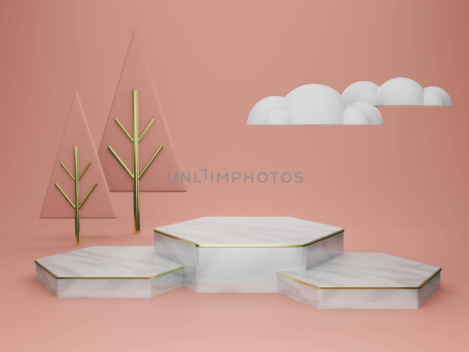 3d rendering illustration of podium for product placement in minimal design in christmas theme. podium stage showcase by bkneung