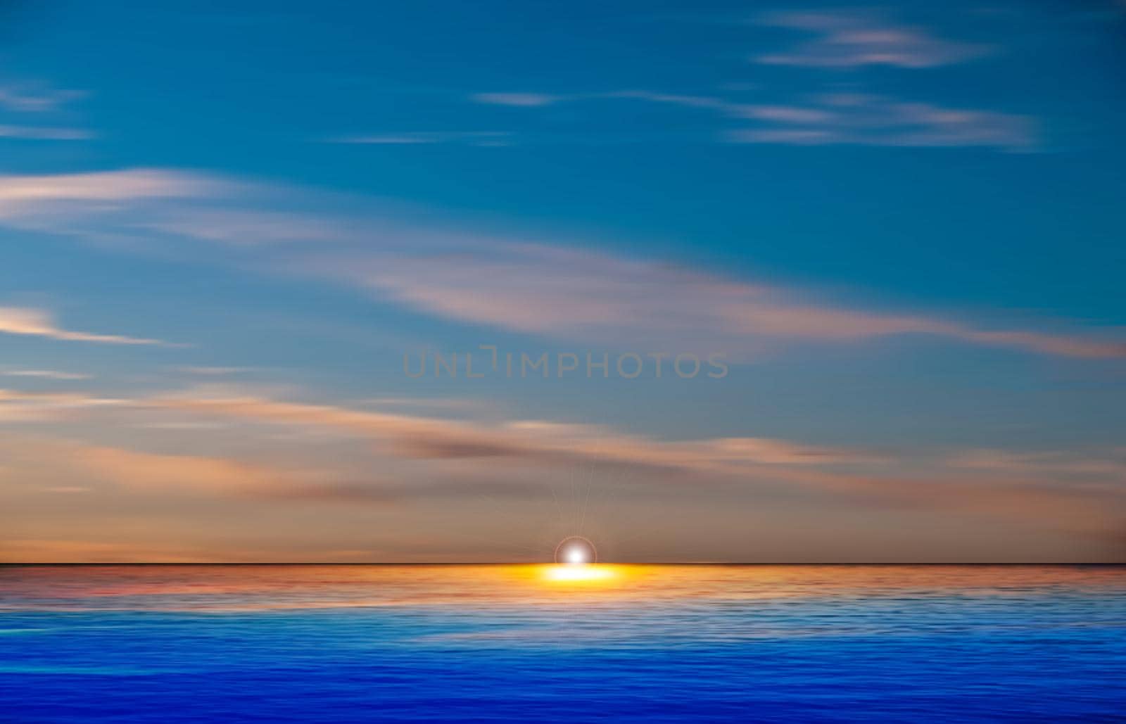 abstract blue nature background with sea sunset and clouds