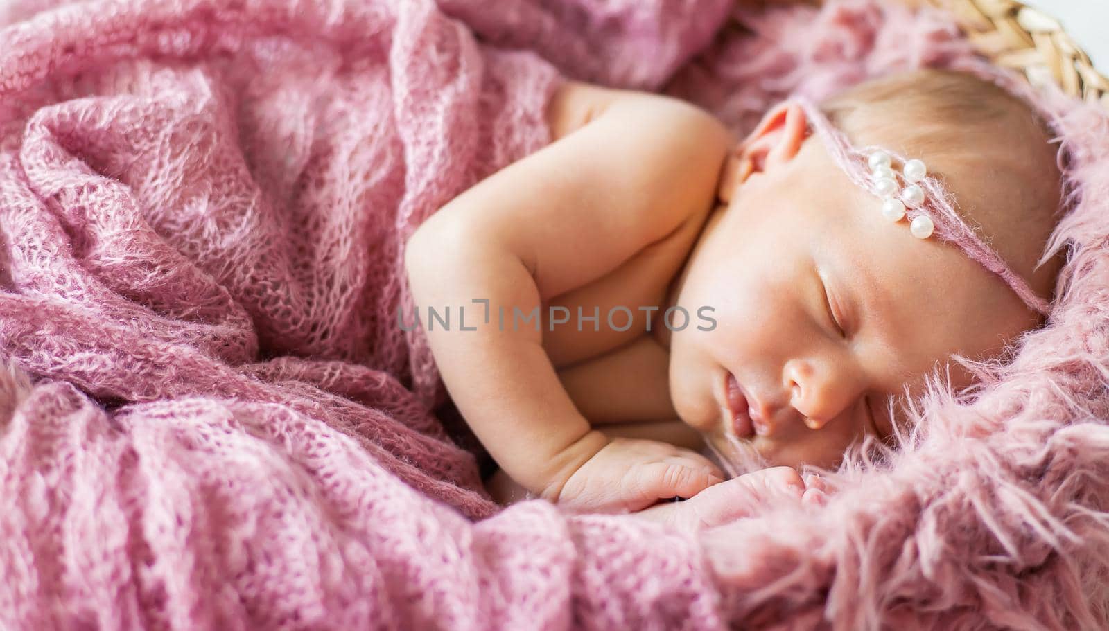 Newborn baby beautiful baby girl. Selective focus. by yanadjana