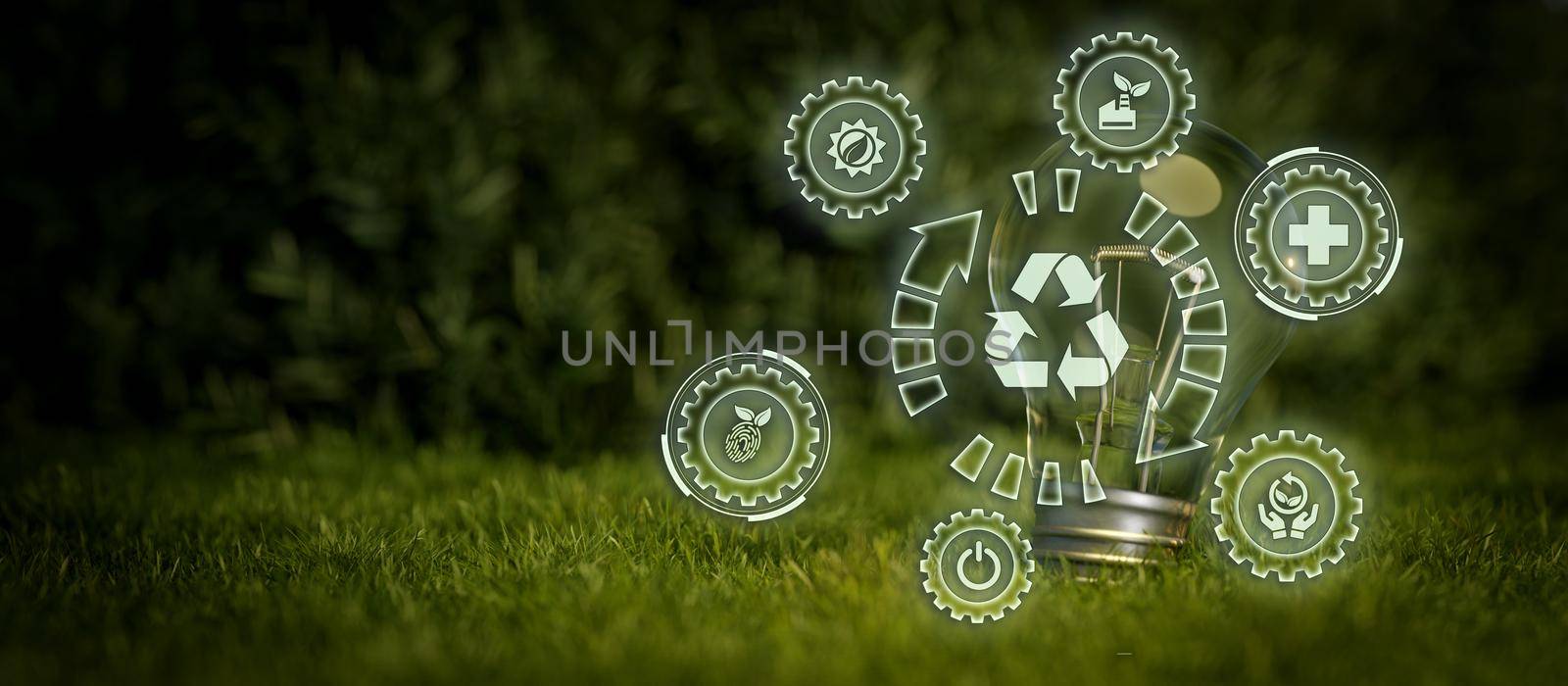 Recycle lightbulb eco sustainability environment concept banner background 3D Render by yay_lmrb