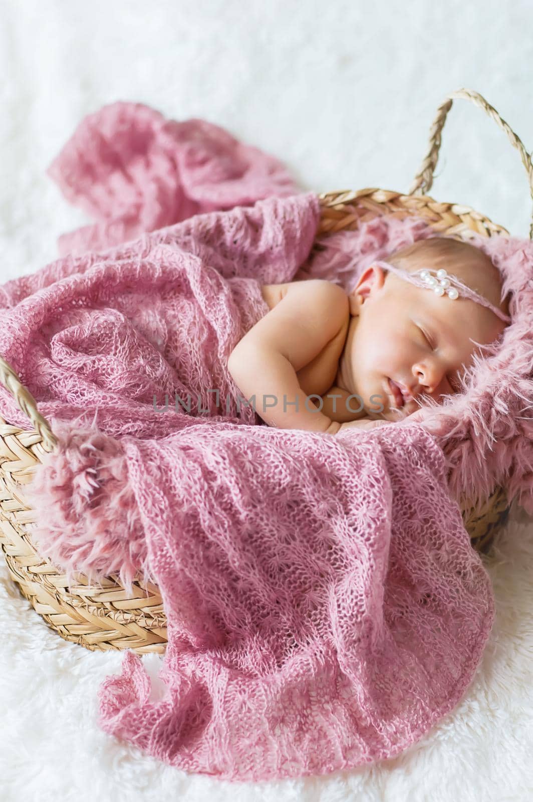 Newborn baby beautiful baby girl. Selective focus. by yanadjana