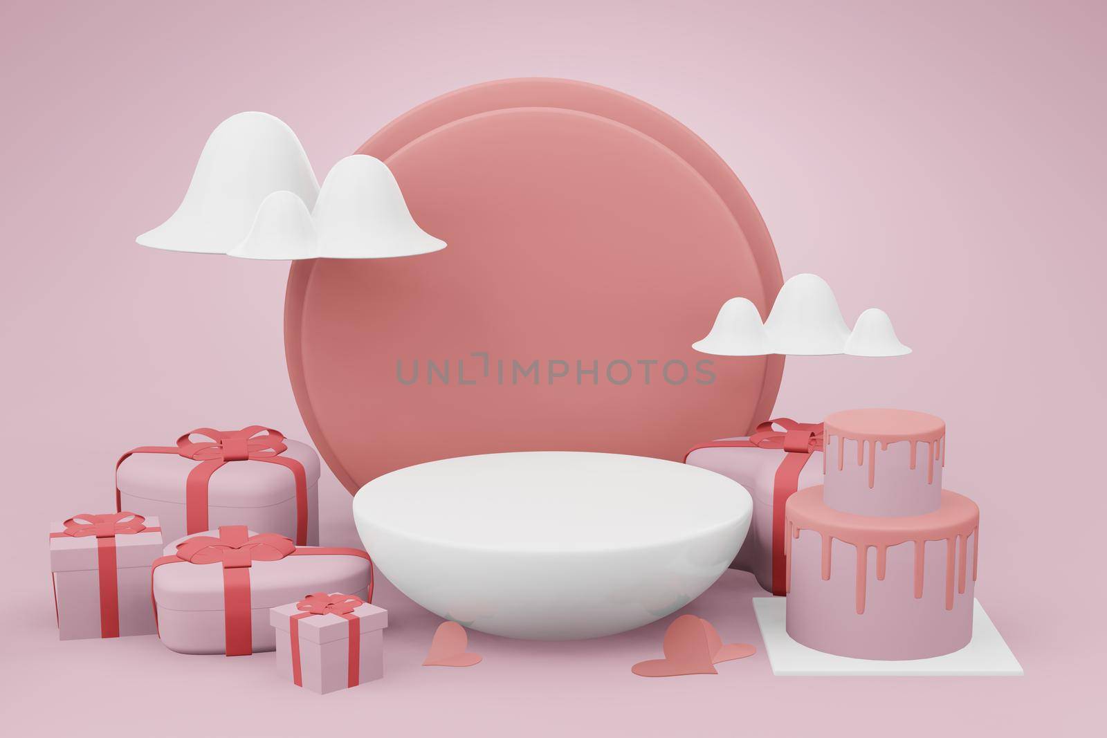 3d rendering mockup illustration design of the podium or frame card with empty copypace for product-advertising placement in Valentines love wedding concept