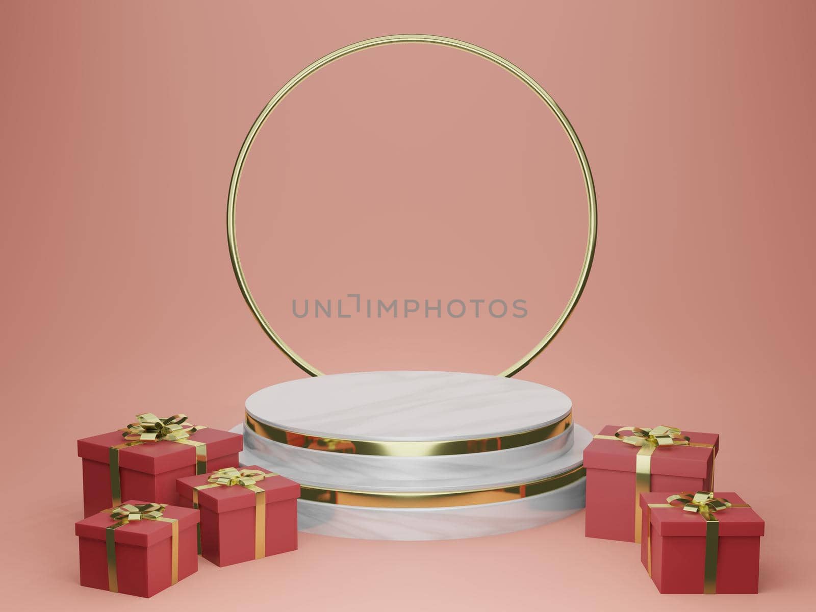 3d rendering illustration of podium for product placement in minimal design in christmas theme. podium stage showcase