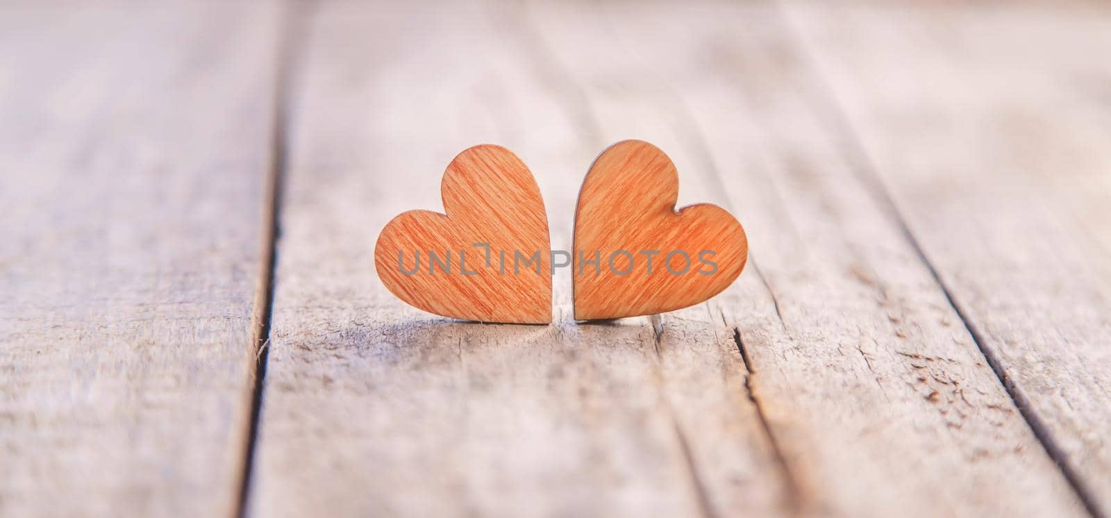 Wooden hearts for Valentine's day congratulation. Selective focus. by yanadjana