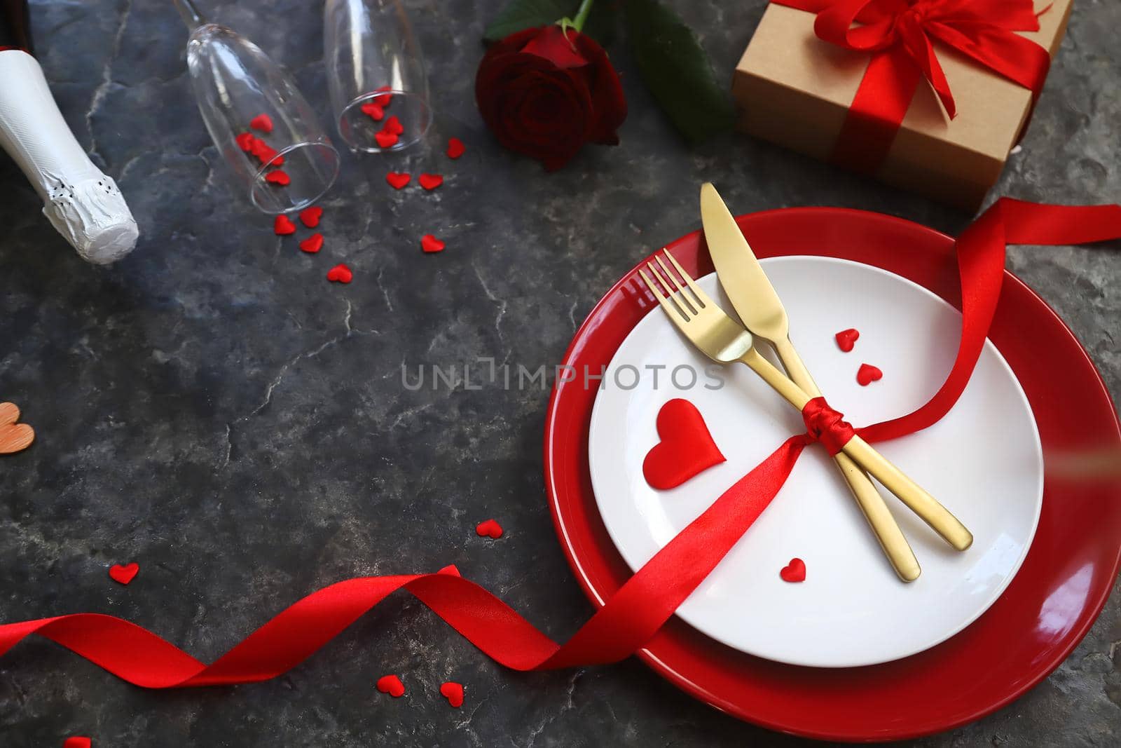 Valentine's day romantic dinner congratulation. Selective focus. by yanadjana