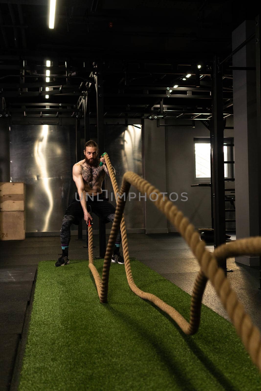 Rope man fitness gym beard training battle fit sport exercise, concept active equipment from physical from athletic activity, caucasian energy. Sportswoman people bodybuilding, by 89167702191