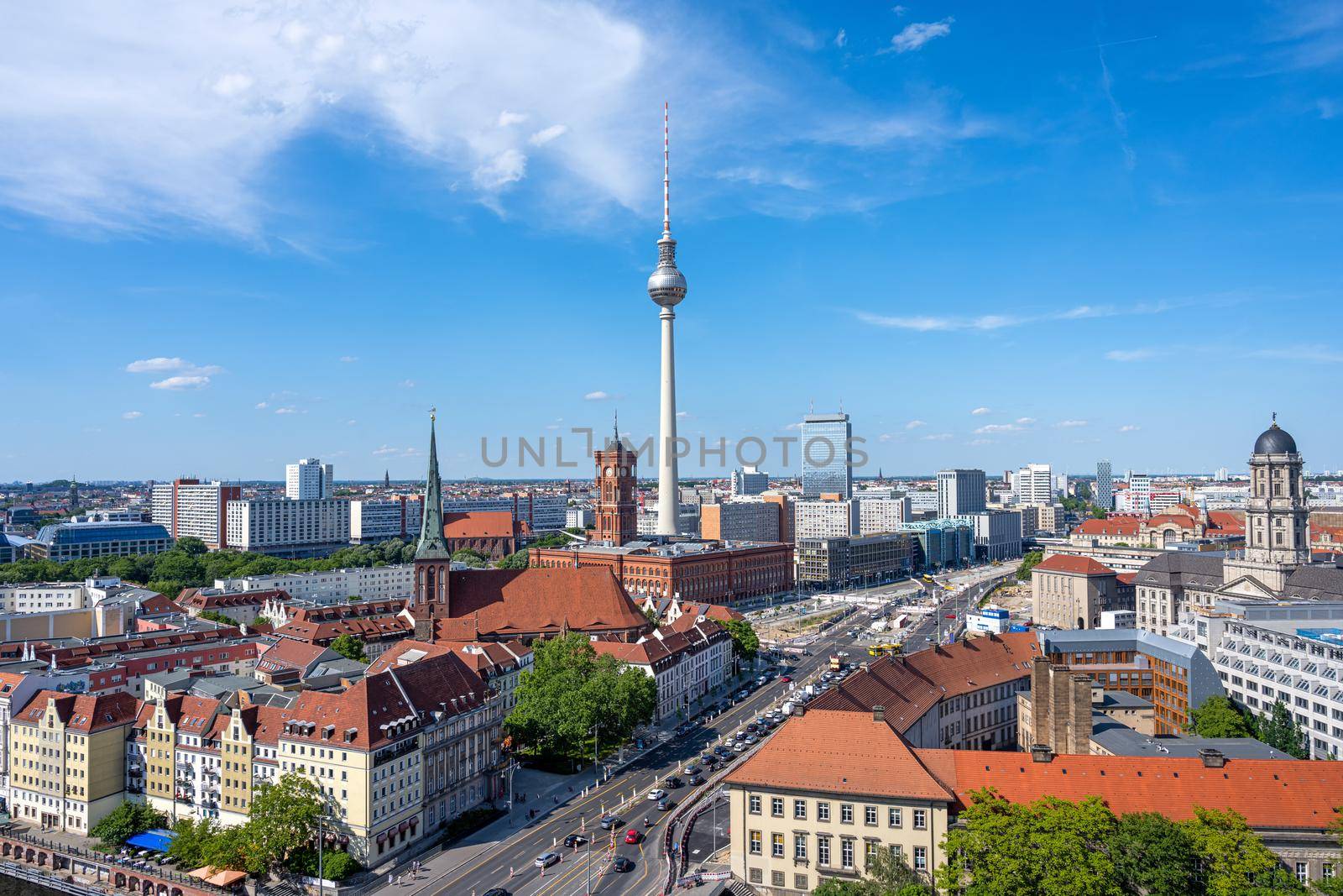 Downtown Berlin with the famous TV Tower on a sunny day