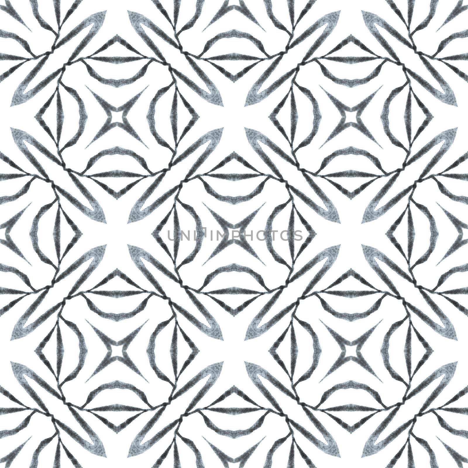 Summer exotic seamless border. Black and white unequaled boho chic summer design. Exotic seamless pattern. Textile ready alluring print, swimwear fabric, wallpaper, wrapping.