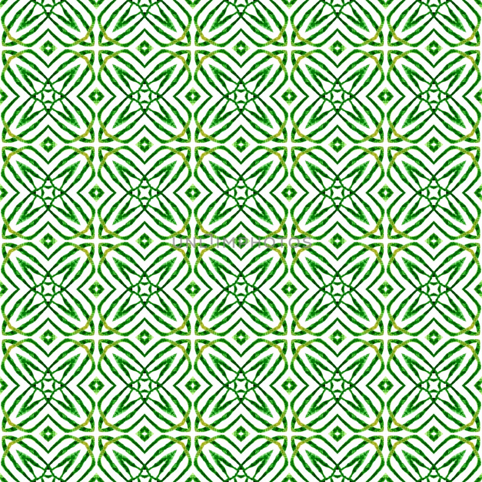 Textile ready beautiful print, swimwear fabric, wallpaper, wrapping. Green great boho chic summer design. Green geometric chevron watercolor border. Chevron watercolor pattern.