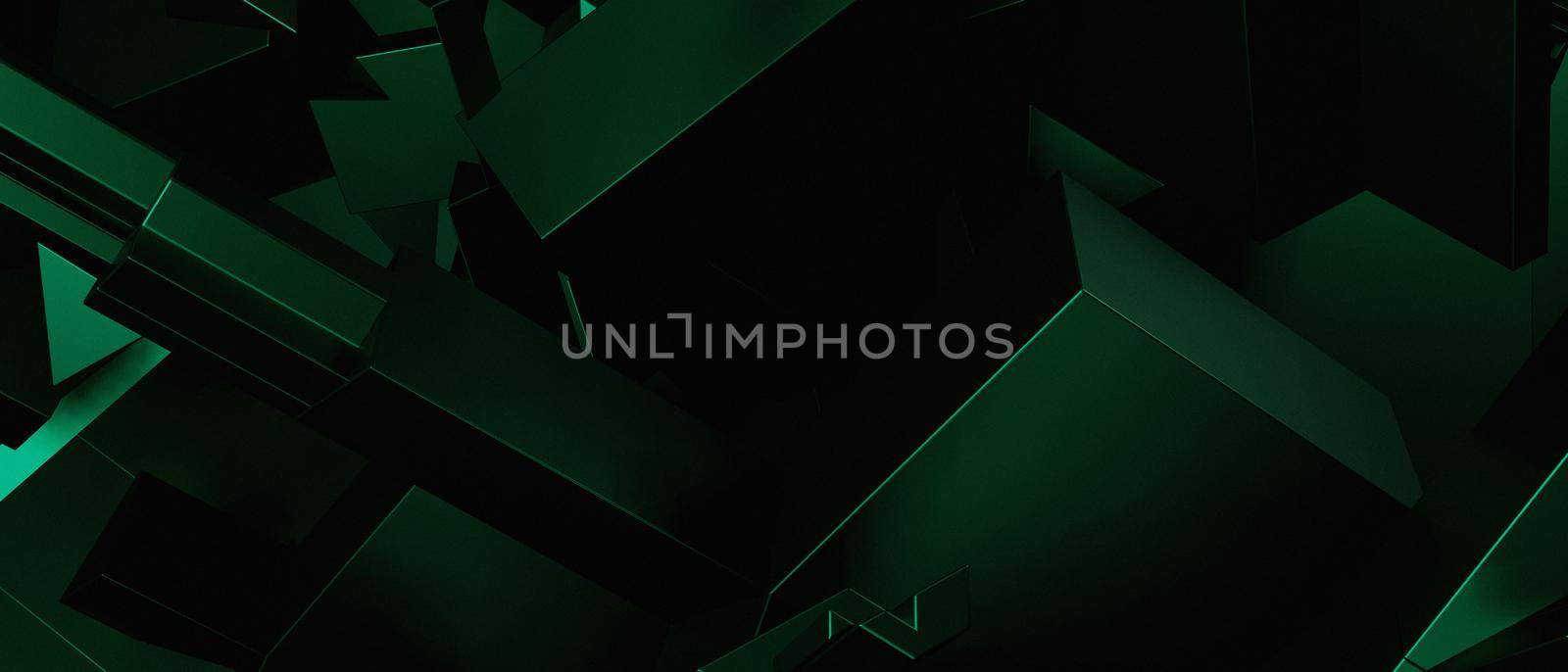 Abstract Luxurious Elegant Futuristic Shiny Block Chaos Three Dimensional Green Banner Background 3D