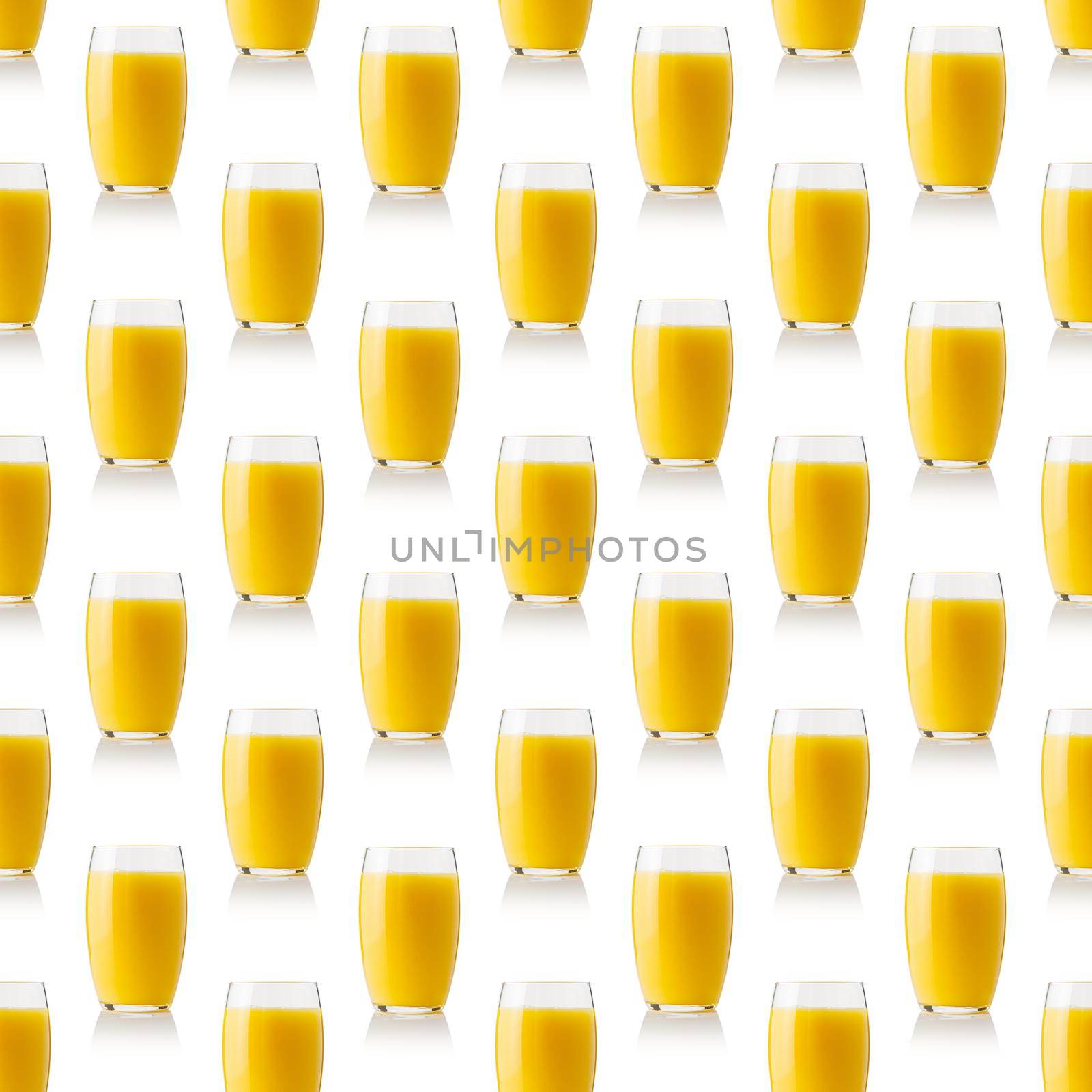 fresh orange juice, mango or pineapple in a glass repeat seamless pattern on white background. by PhotoTime
