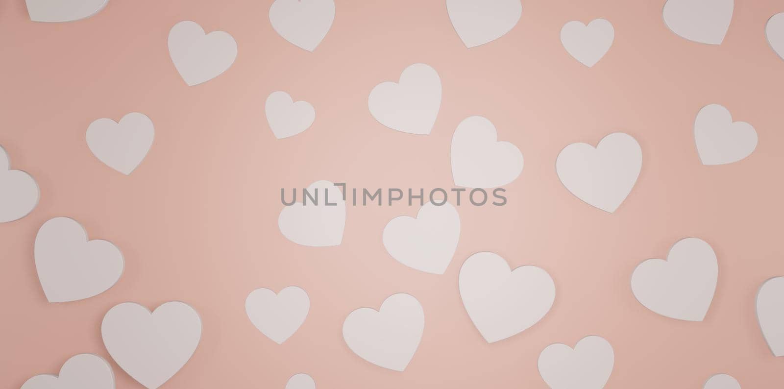 Pastel Coral Pink Orange Hearts Banner Background 3D