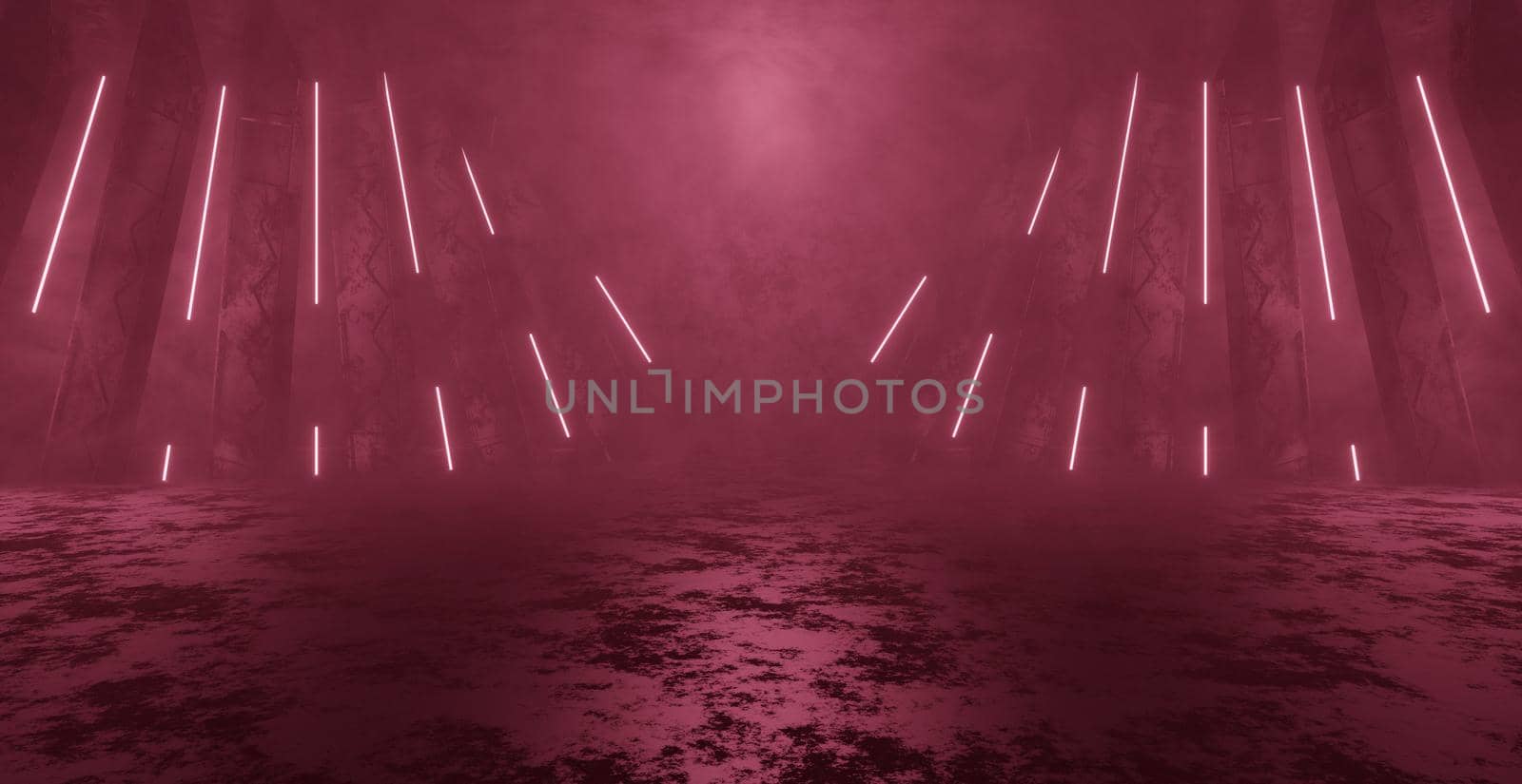 Extraordinary Futuristic Industrial Empty Cinematic Volumetrics Pastel Pink Interior Abstract Background 3D