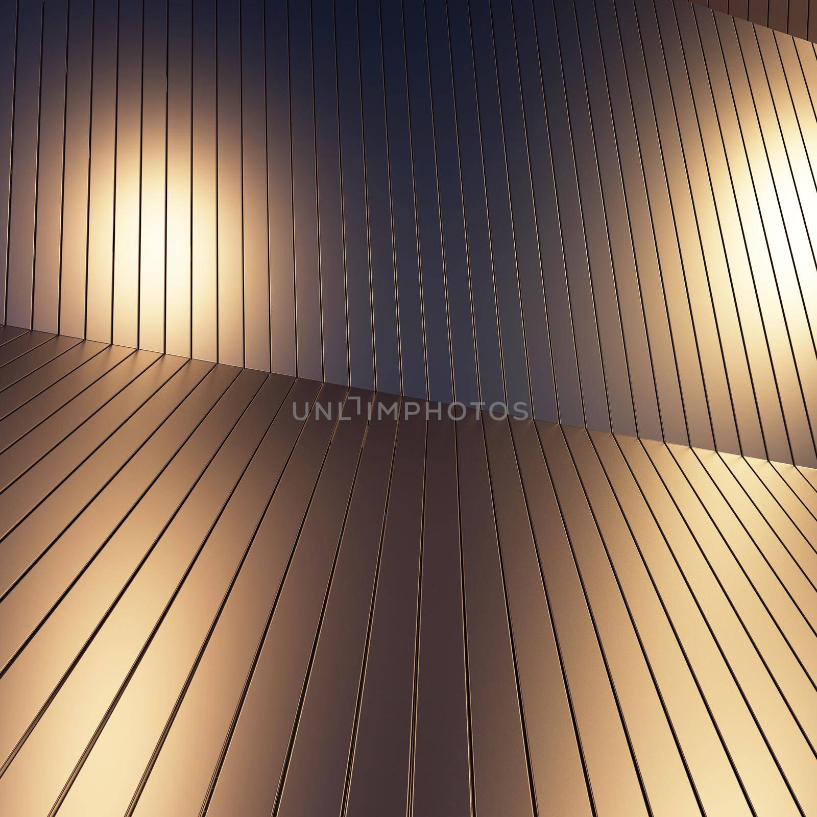 Dark room with gold metal background. 3d rendering