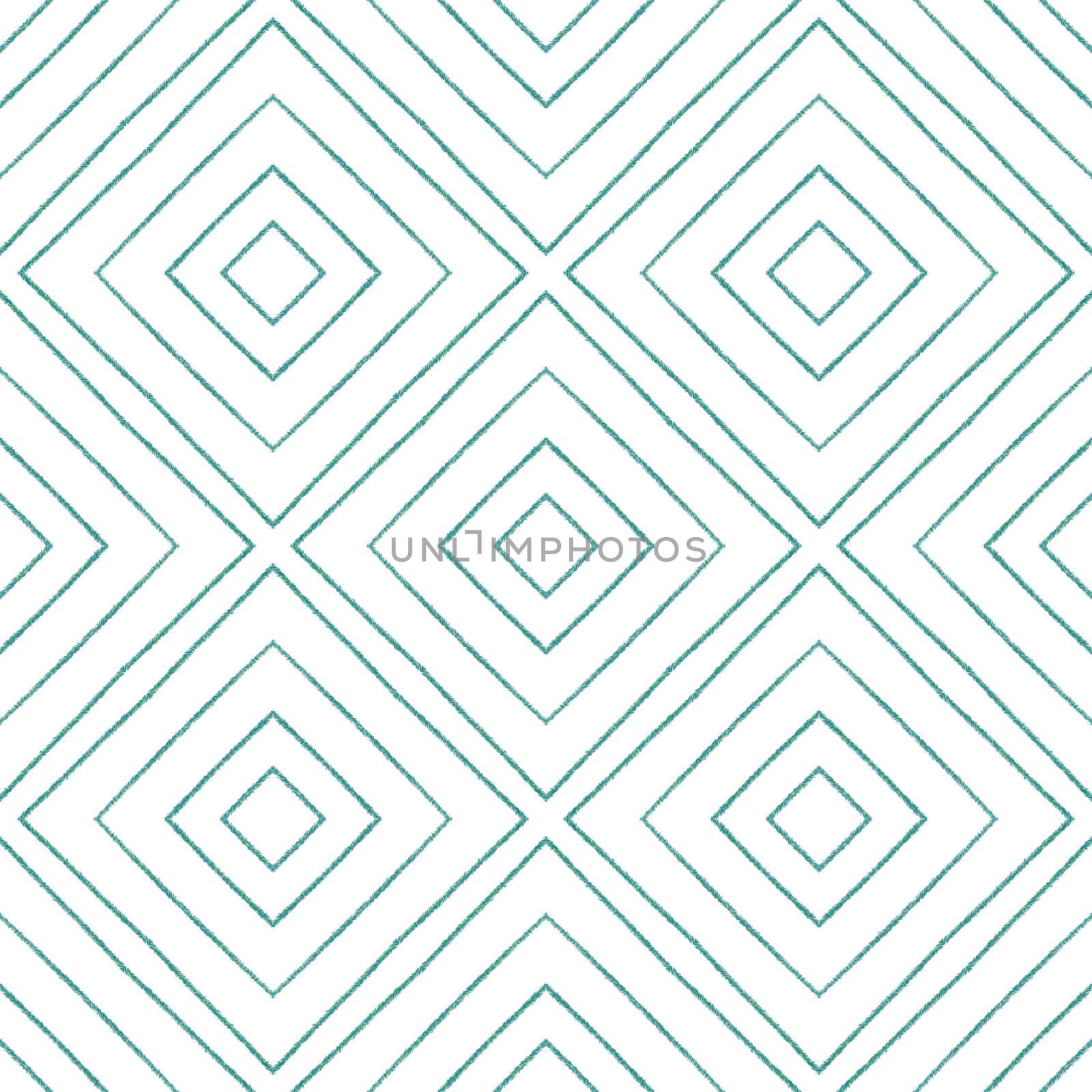 Ikat repeating swimwear design. Turquoise symmetrical kaleidoscope background. Textile ready dazzling print, swimwear fabric, wallpaper, wrapping. Summer ikat sweamwear pattern.