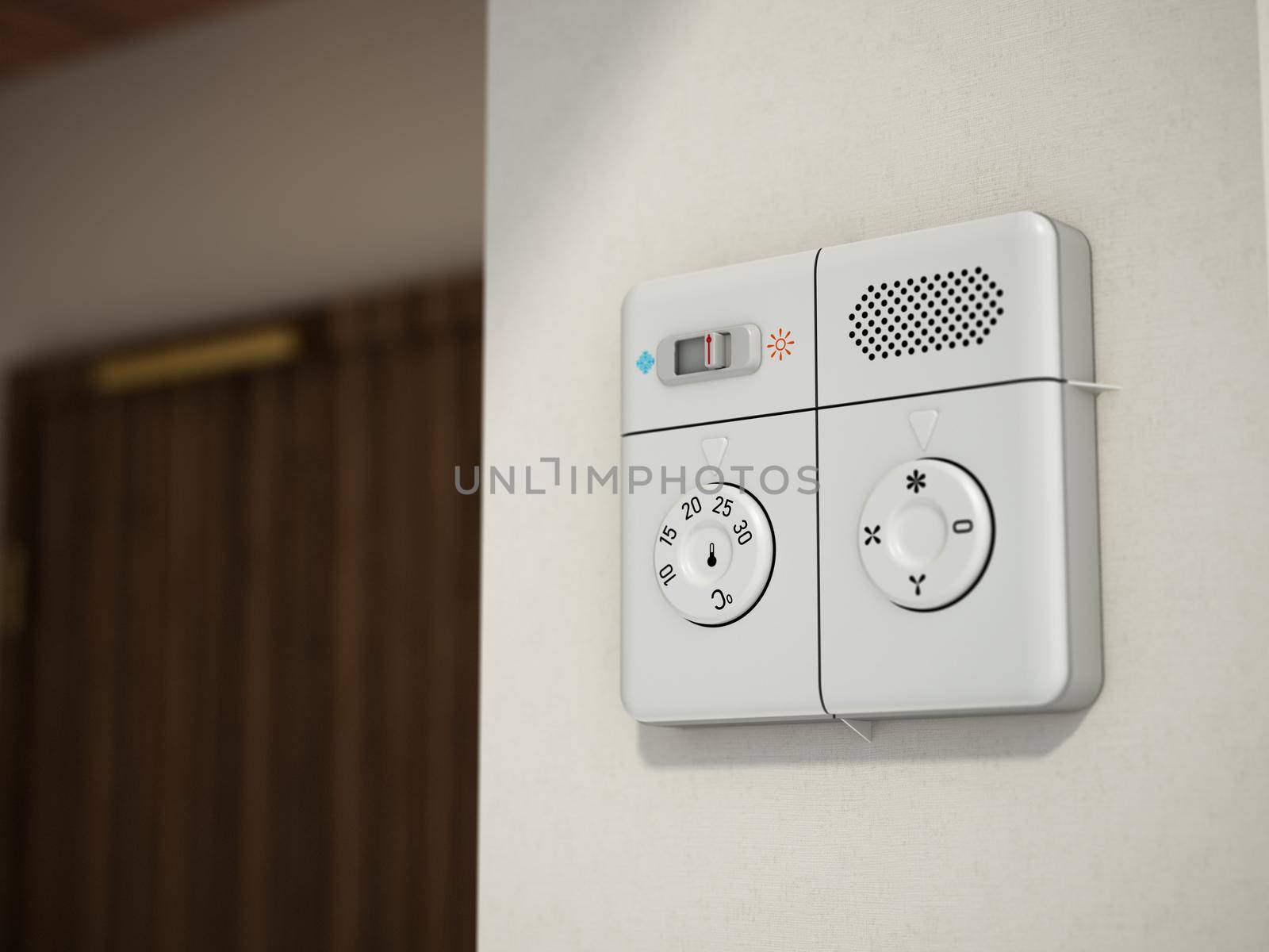 Hotel room air conditioning adjustment panel. 3D illustration by Simsek