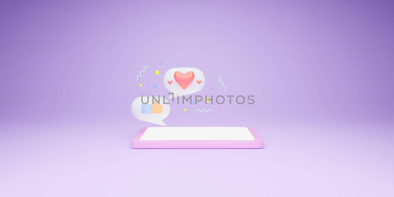 3D smartphone with chat and social network Icons. technology concept. 3d rendering. by itchaznong