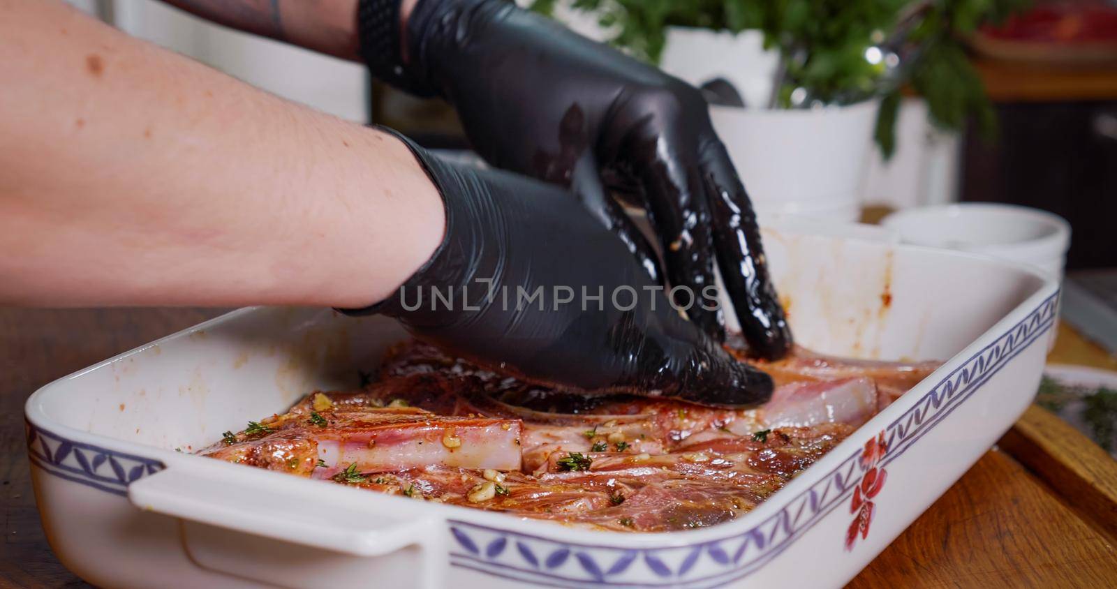 Raw Fresh Lamb ready to Cook. Lamb Meat Seasoned. Uncooked meat. by RecCameraStock