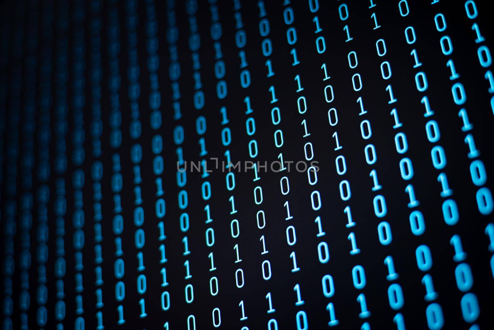 Blue ones and zeros in rows on computer screen by VitaliiPetrushenko