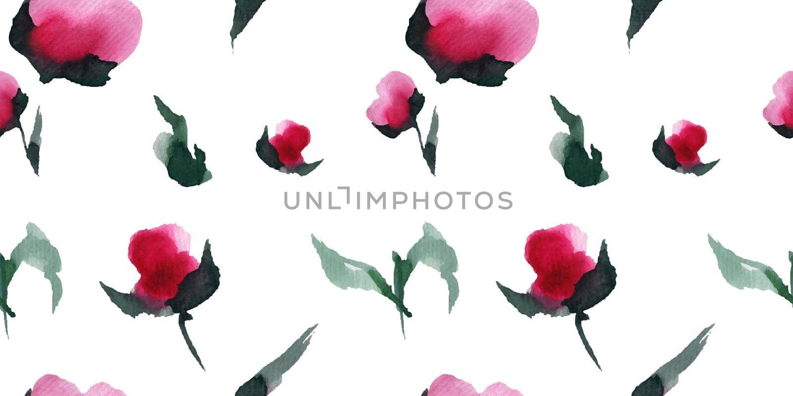 Chinese Peony Blooms Seamless Pattern, abstract watercolor art, clipping path included