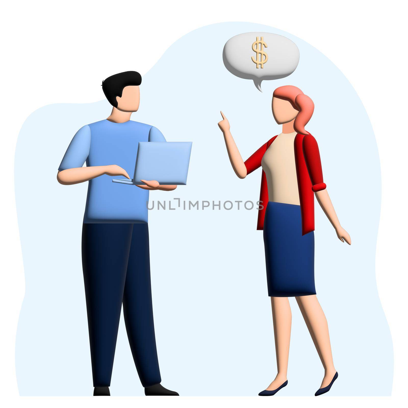 3D business concept, man and woman are negotiating - illustration