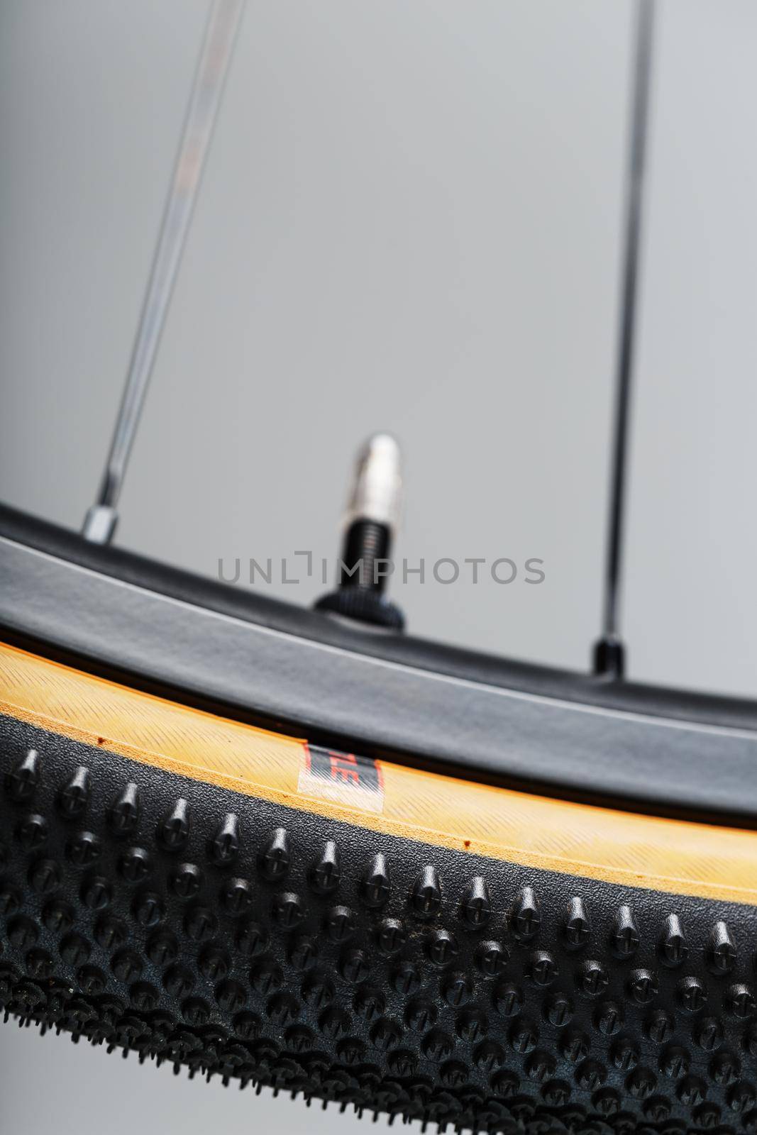 Presta bicycle nipple on the rim for swapping wheels close-up